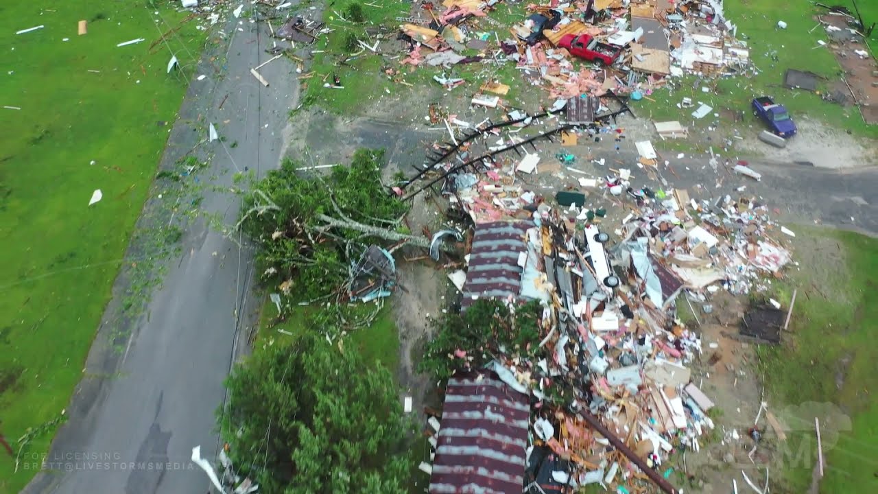 6-19-2021 Brewton, Al Tornado from Tropical Storm Claudette destroys homes, school, drone