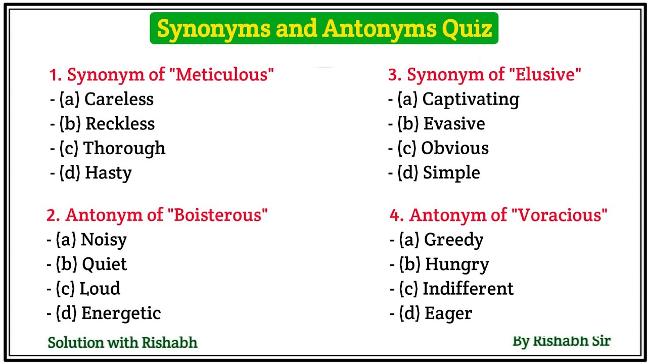 Synonyms & Antonyms Quiz | Antonyms and Synonyms for All Competitive Exams | Antonyms and Synonyms