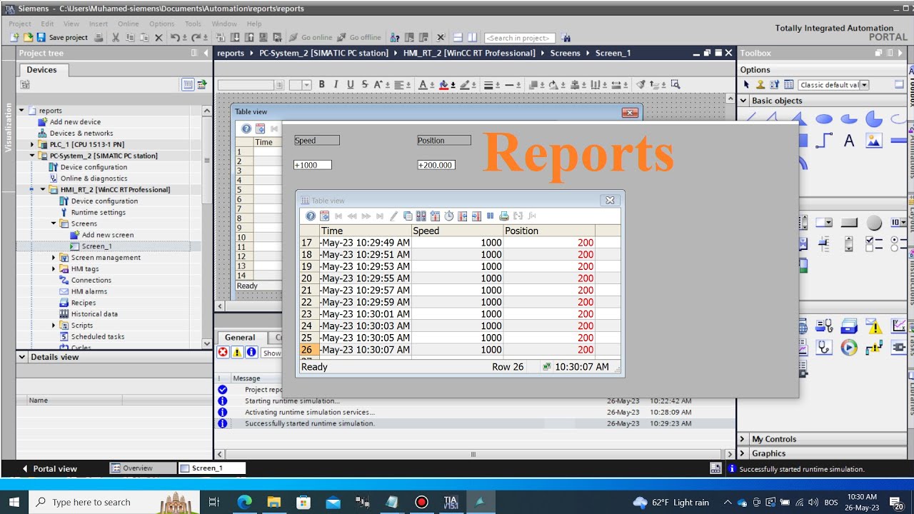 TIA Portal WinCC how to create reports