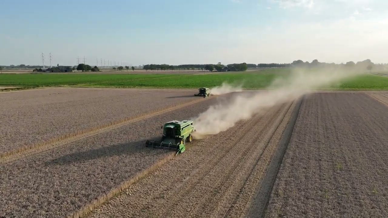Tarwe oogst met twee John Deere 's 2256 combines van Loonbedrijf Tamminga