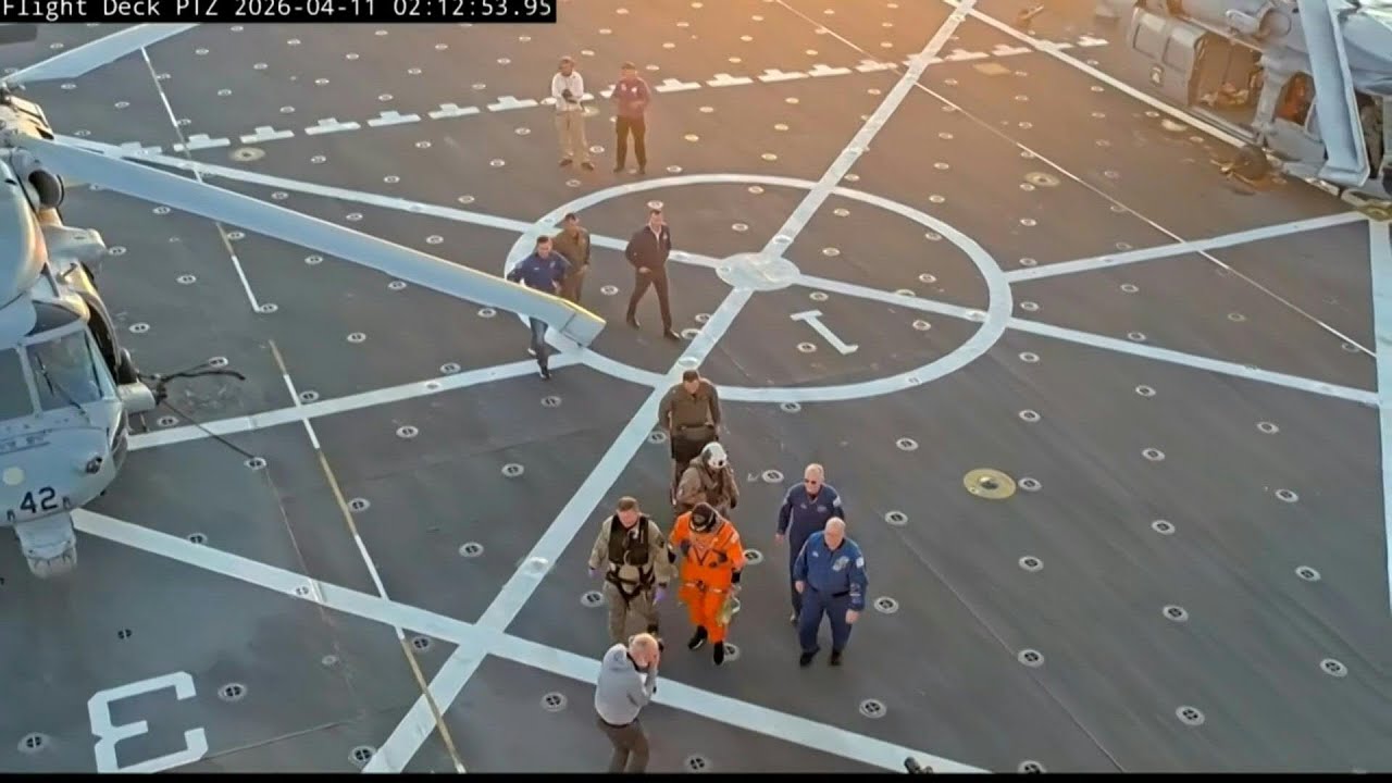 Artemis II astronauts arrive on recovery ship | AFP