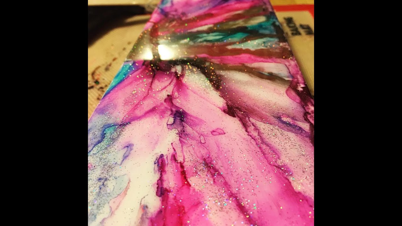 Colorful Alcohol Ink Painting and Resin on Ceramic Tile