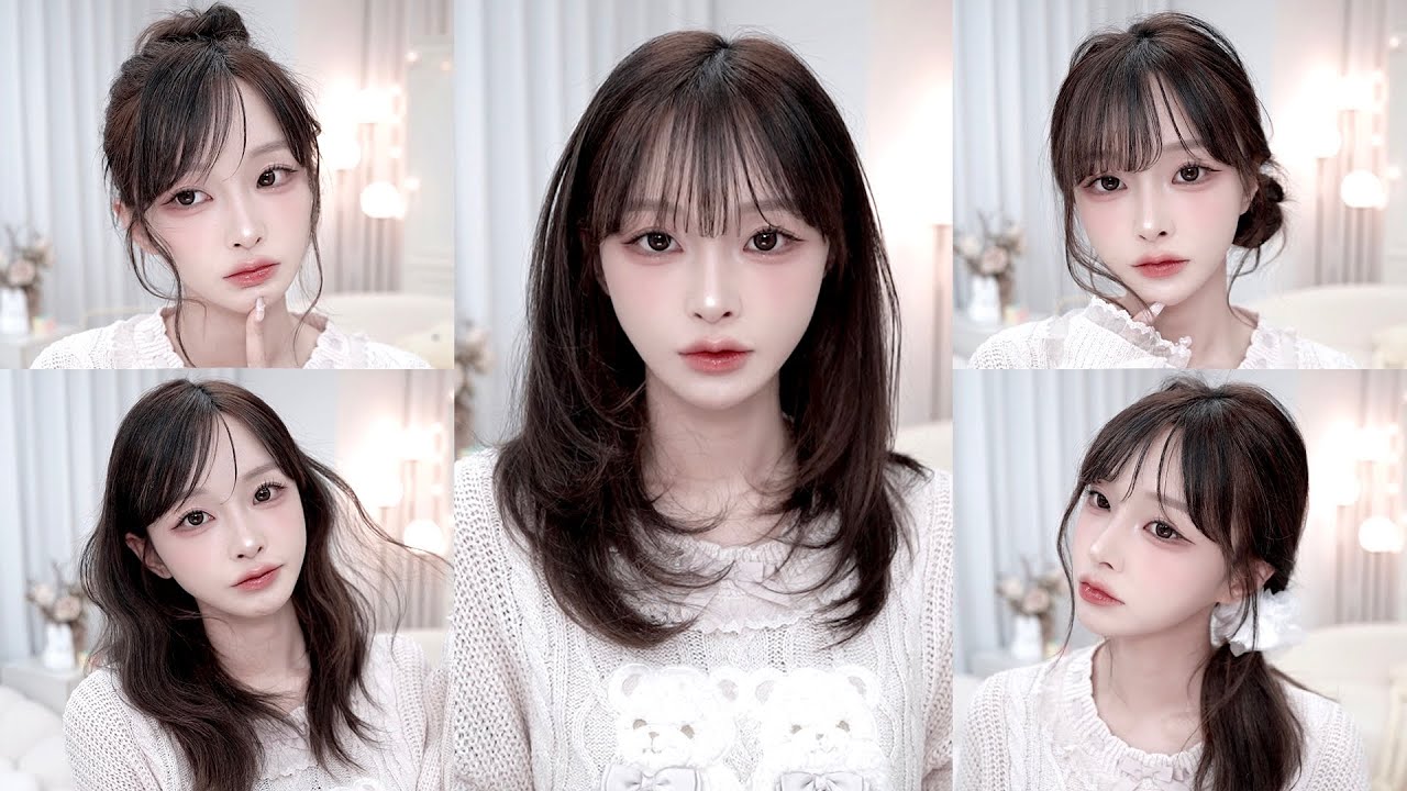 난이도 최하⬇️✨ 요즘 자주 하는 중단발 스타일링 5가지🖐🏻🎀 + 다양한 앞머리 스타일링하는 법까지👩🏻 | 레이어드컷, 물결펌, 한쪽묶기, 똥머리, 로우번