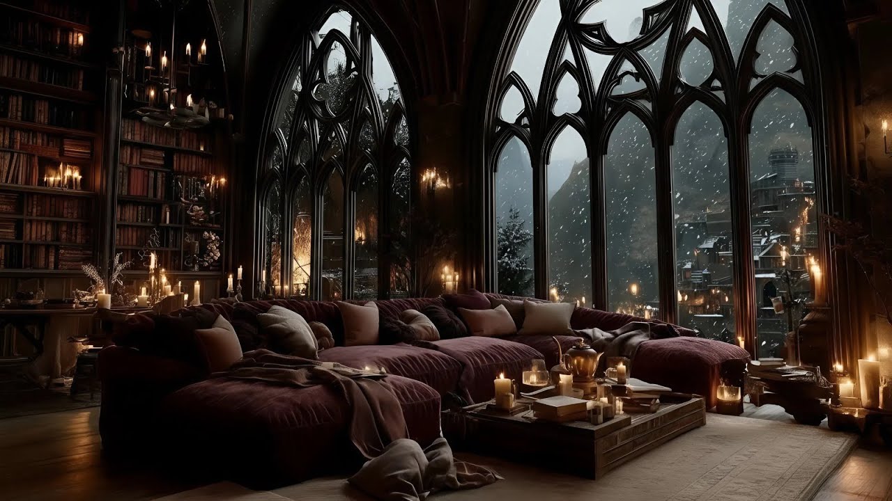 Velaris Library Storm 🌩️ Watch the Rain from the House of Wind | Cozy Thunder Ambience