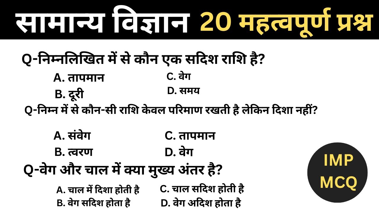 सदिश और अदिश | Vector & Scalar | 20 Most Important MCQs | Class 9–11 + Competitive Exams