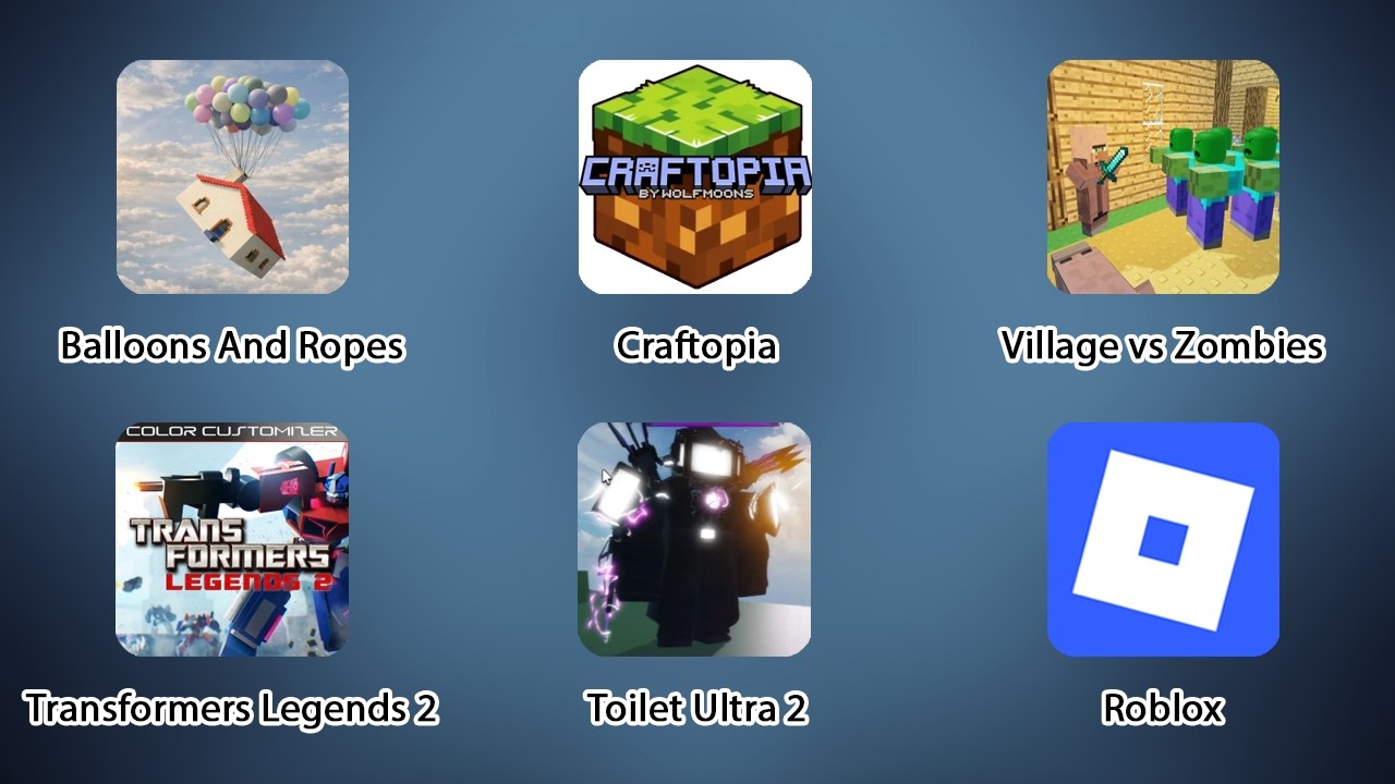 Balloons & Ropes, Toilet Ultra 2, Village vs Zombies, Craftopia, Transformers Legends 2 #roblox
