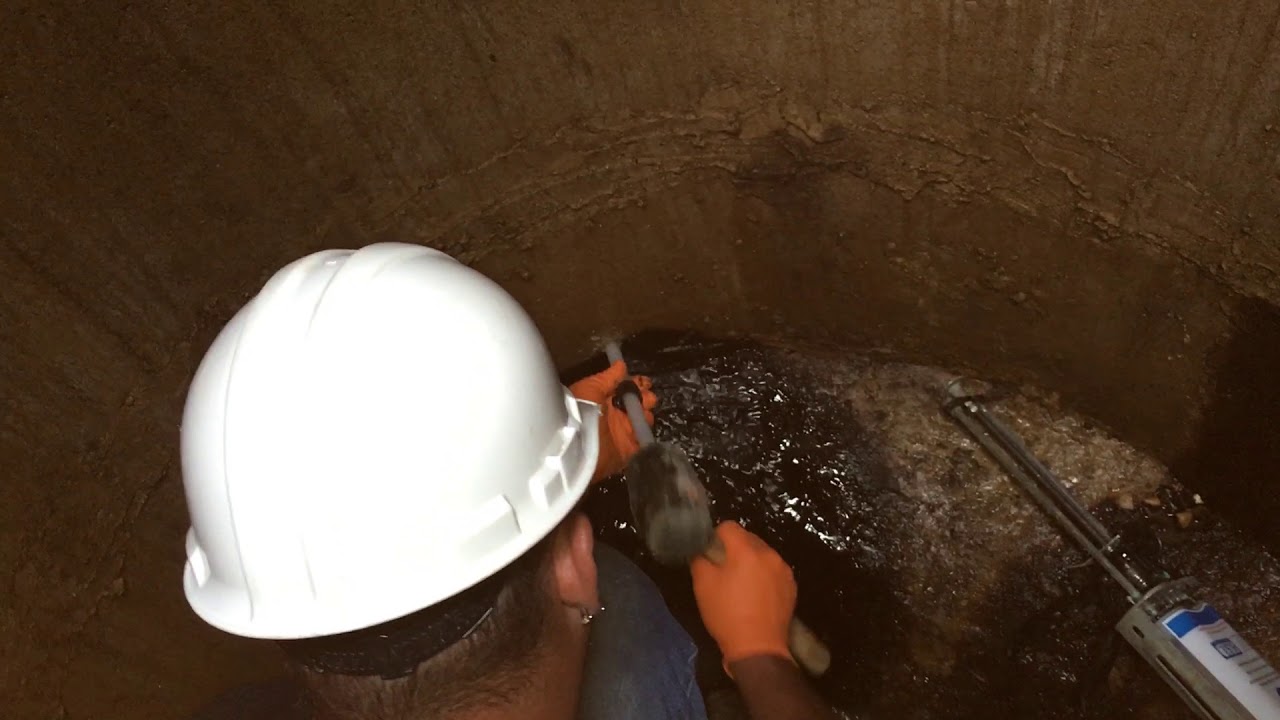 Grouting high GPM sewer leak in manhole