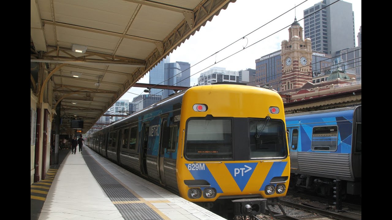 Trains at Flinders Street station