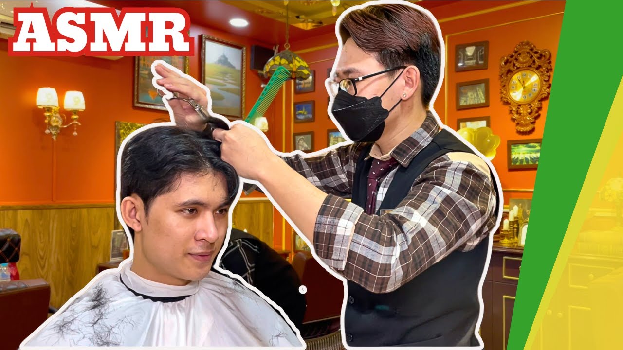 ASMR - Haircut and styling at Vietnamese barbershop - Young enthusiastic barber and pleasant voice