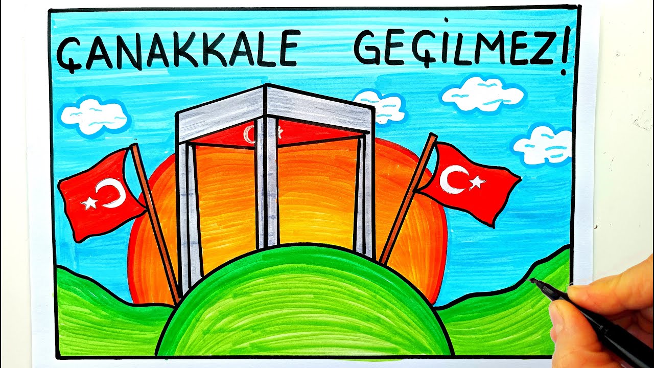 18 Mart Çanakkale Zaferi Resmi Çizimi - Şehitler Anıtı Resmi Çizimi - Çanakkale Zaferi İle Çizimler