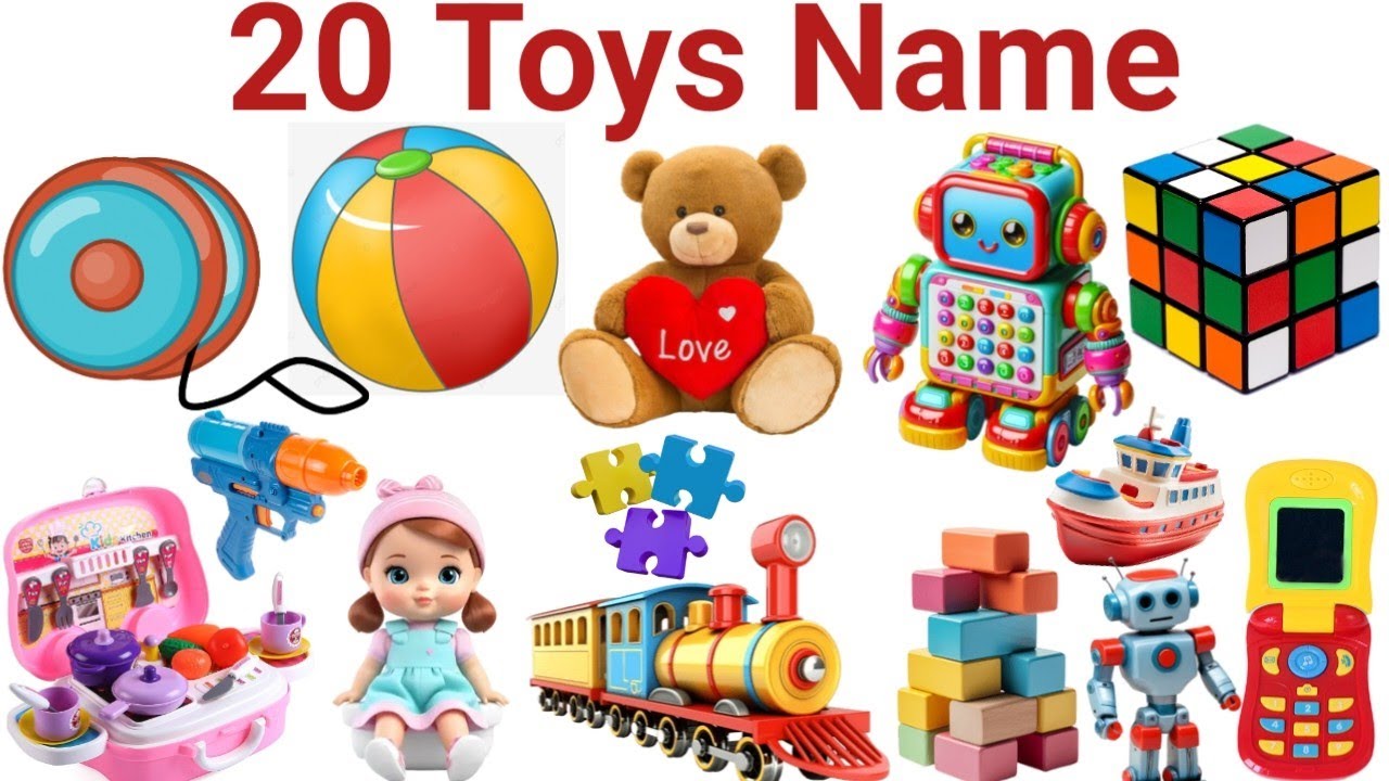 20 खिलौने 🪀🧸 के नाम सीखें बच्चों के लिए | Learn 20 Toys Name in English and Hindi with Picture 
