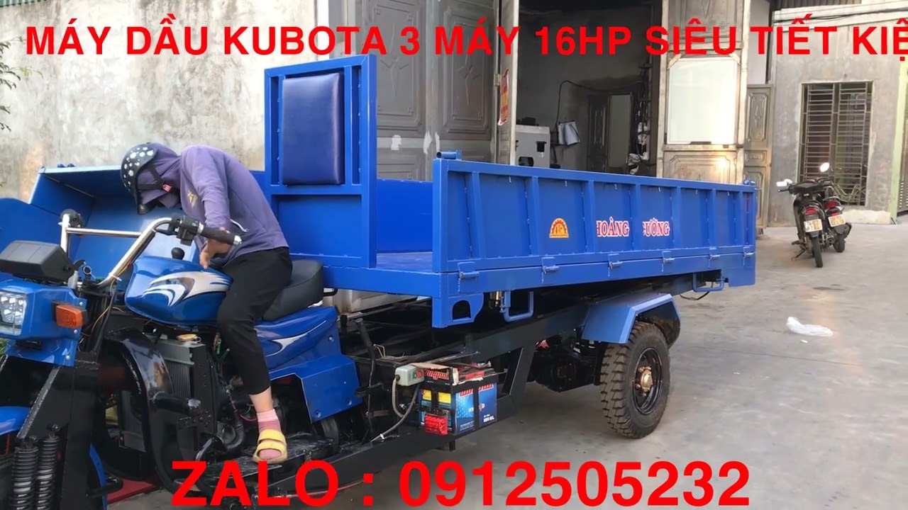 xe 3 gác máy dầu - xe ba bánh máy dầu kubota 16 hp