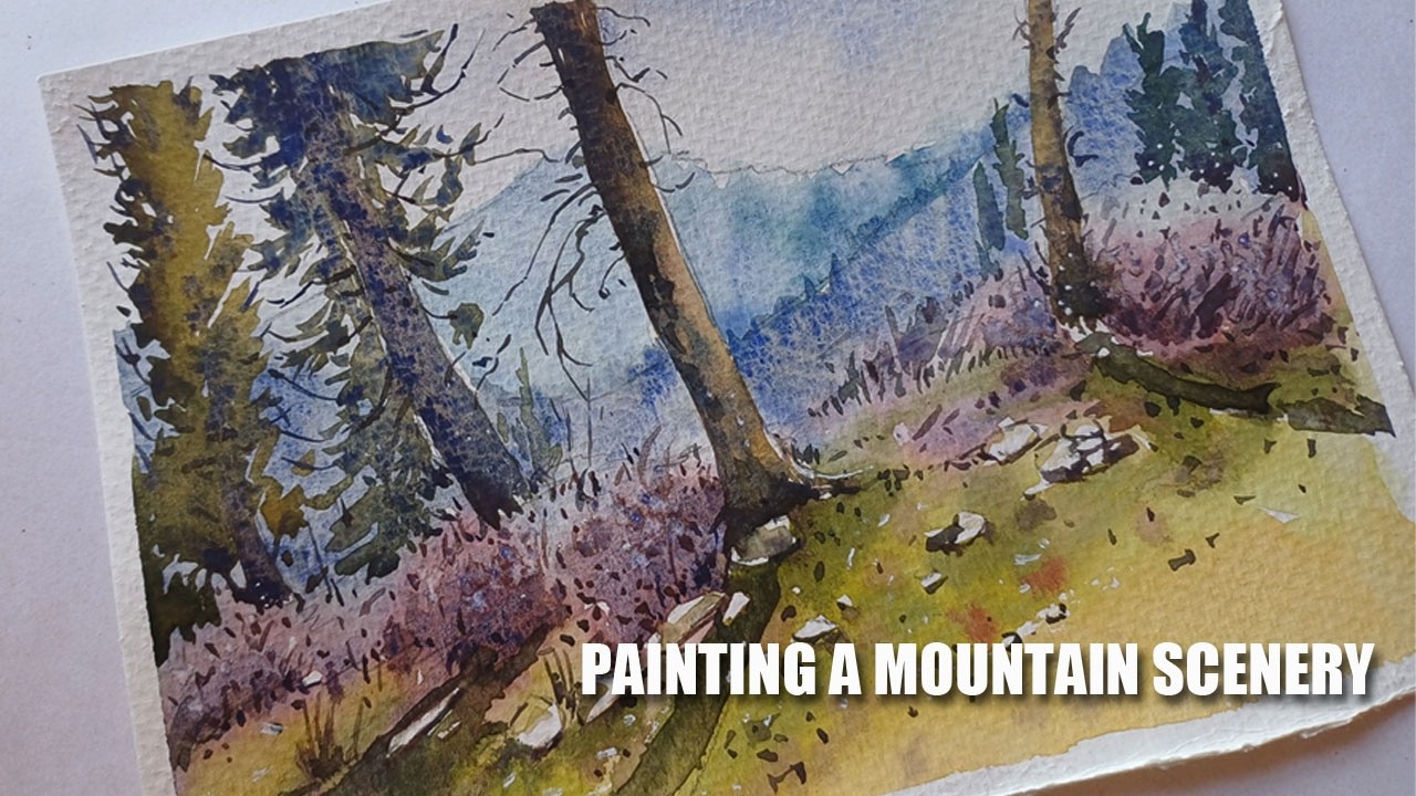 Watercolour Mountain scenery painting