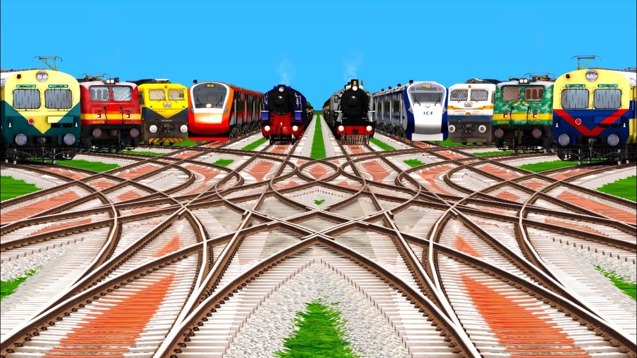 🏆10*Trains Crossing for Diamond Curved Railroad railwaywarks tracks l train Simulator /Indian train