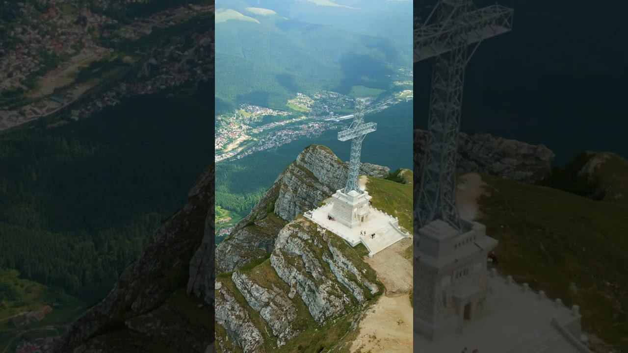 Crucea Caraiman 🇷🇴 &ndash; Spectacular Drone View over Bușteni and Bucegi Mountains #shorts