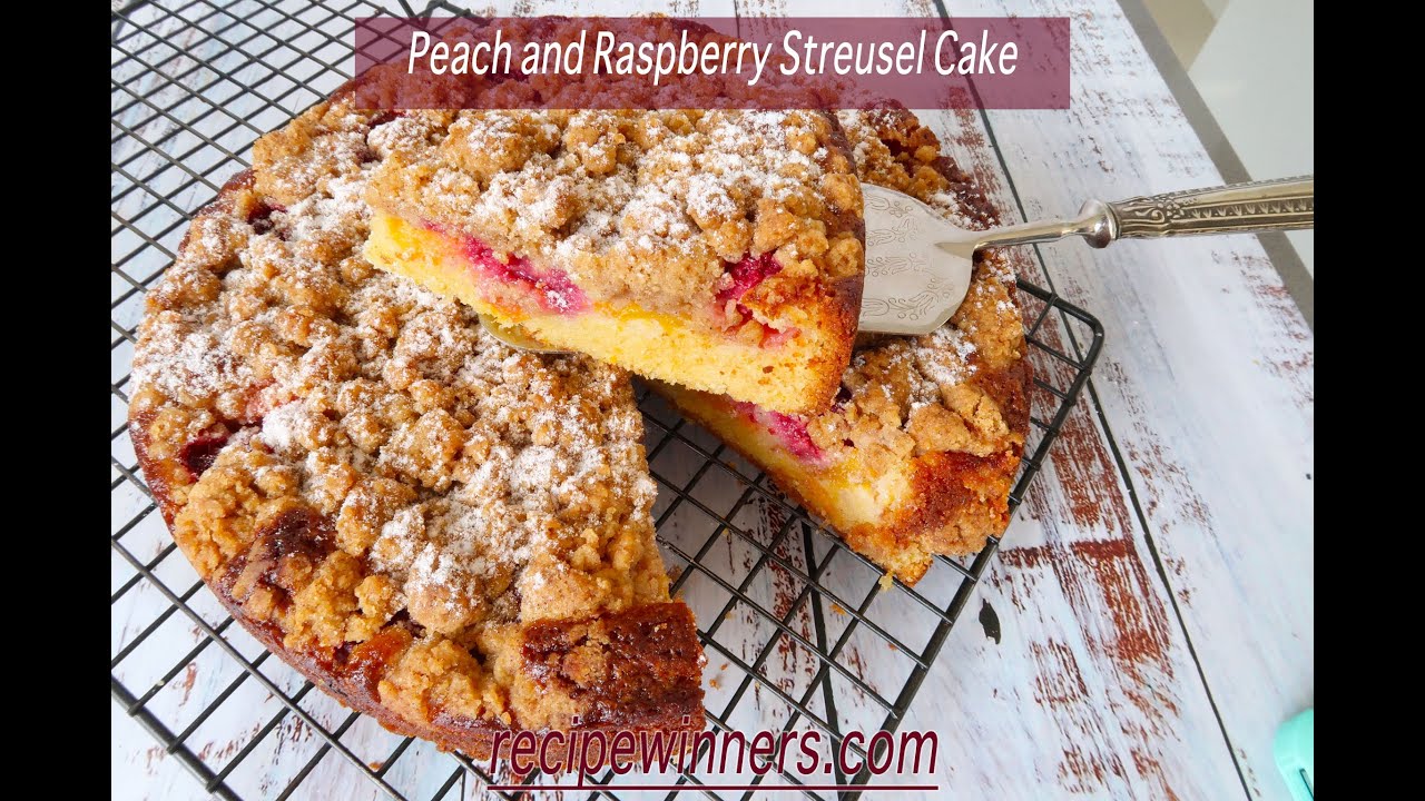 Peach and Raspberry Streusel Cake