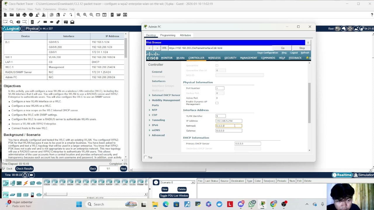 13 3 12 Packet Tracer   Configure a WPA2 Enterprise WLAN on the WLC