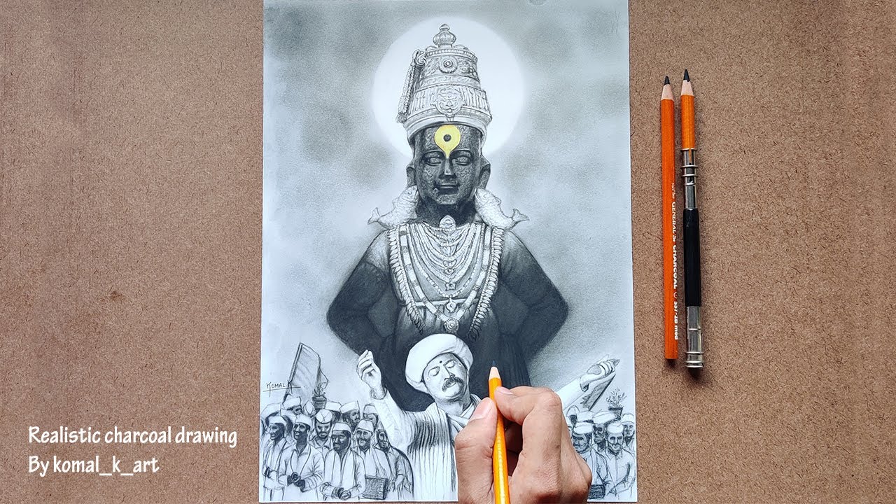 Realistic charcoal drawing of Vitthal Mauli