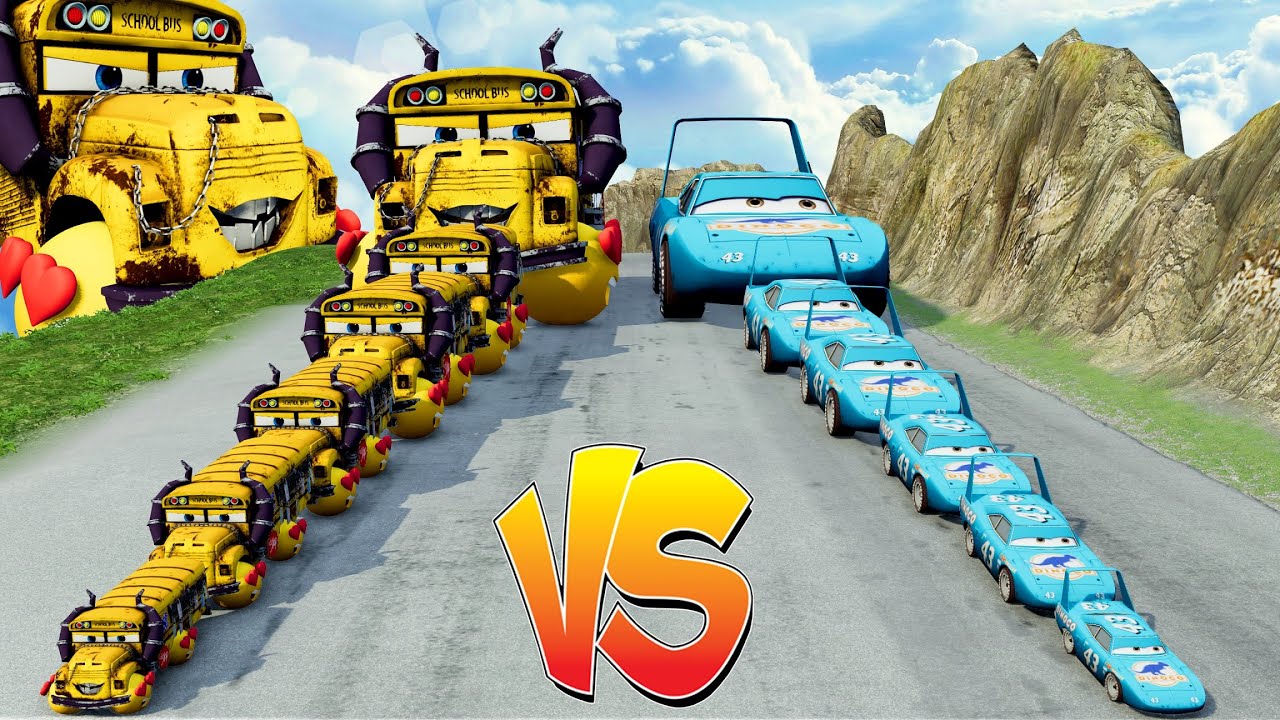 Big & Small Miss Fritter with Emoji Wheel vs Big & Small King Dinoco vs Hill - BeamNG.drive