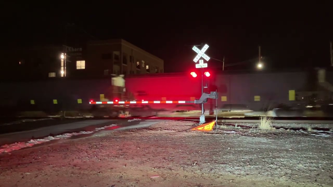 UP 8263 Mixed Freight Train w/ 7 Engines including Mid DPUs E, Main St RR Crossing, Elkhorn Omaha NE