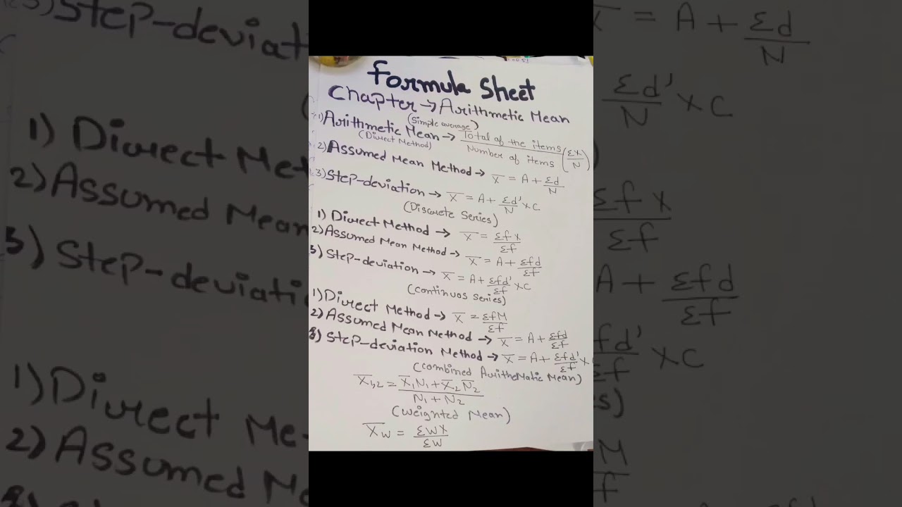 Class 11 statistics for economics chater - Arithmetic mean FORMULA SHEET ✨#formula