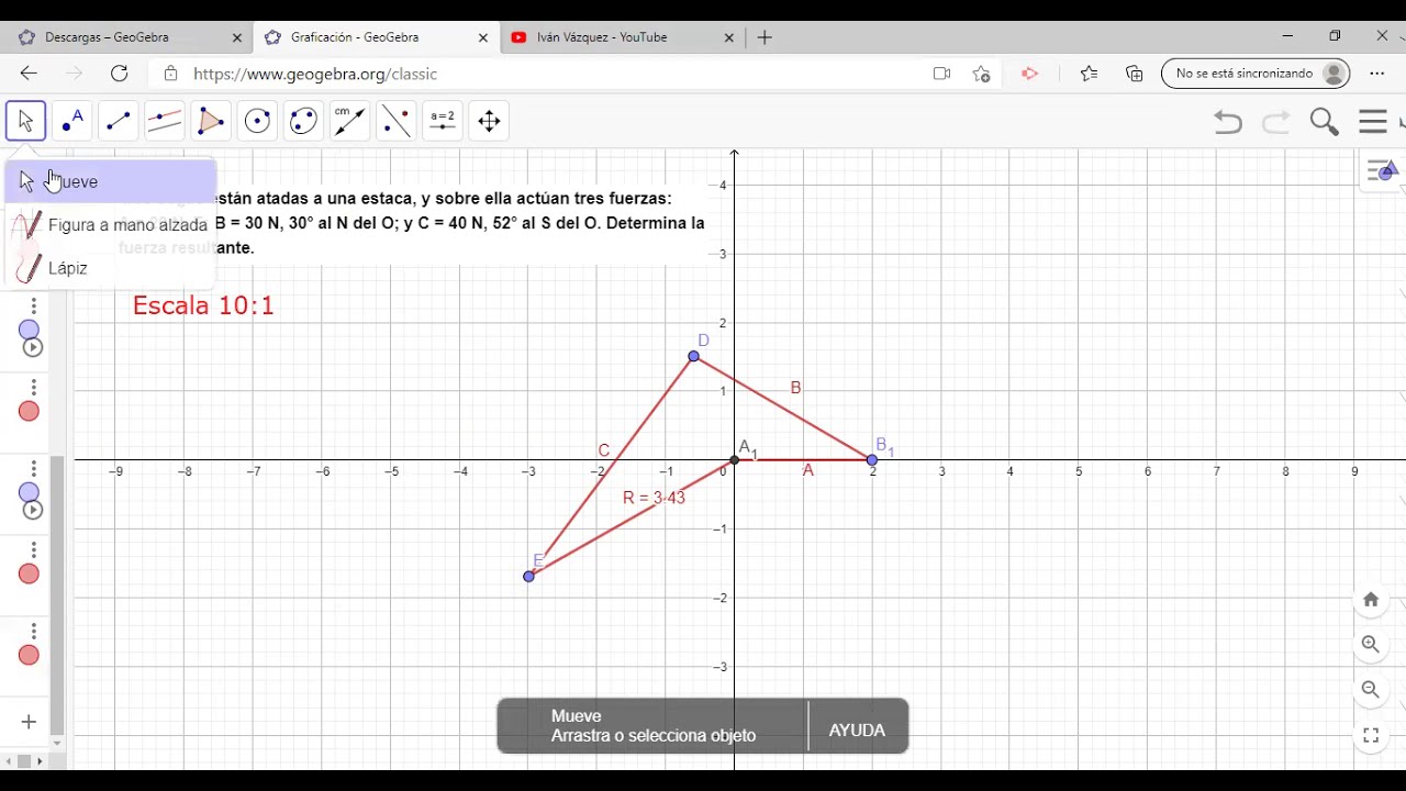 Suma gráfica de vectores con GeoGebra