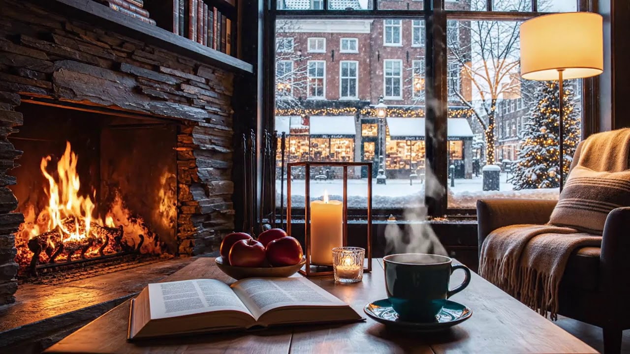 A Quiet Winter Café ❄️ Slow Jazz & Crackling Fireplace for Deep Concentration
