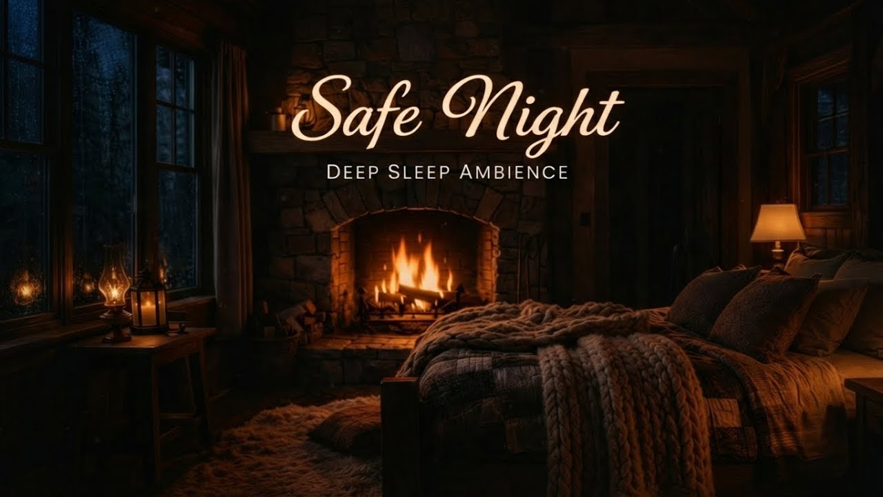 Safe Night 🌙 Cozy Fireplace & Rain Sounds | Deep Sleep Ambience (10 Hours)
