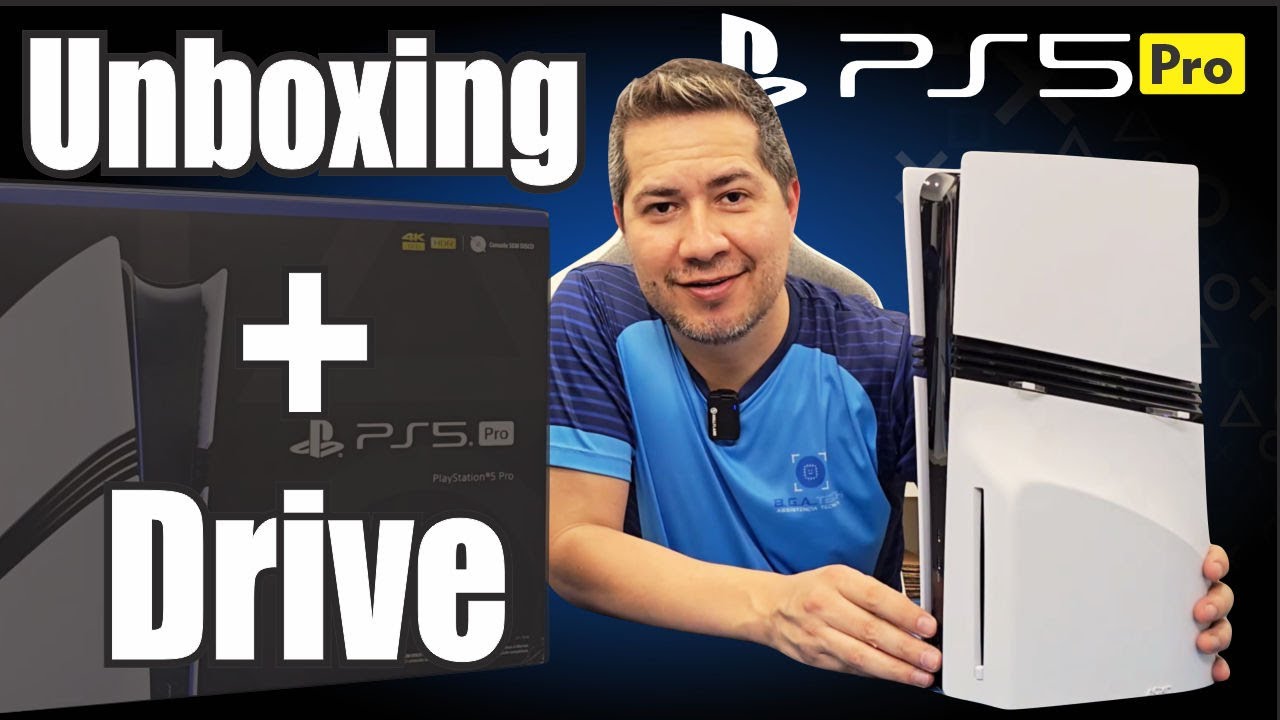 PS5 Pro com leitor, unboxing detalhado.