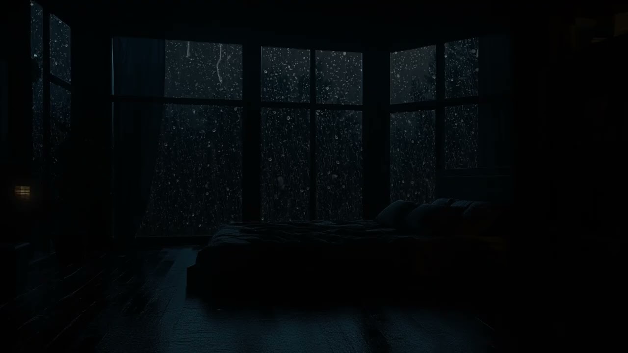 Rainy Night in a Dark Room - Heavy Rain Sounds for Deep Sleep (Black Screen)