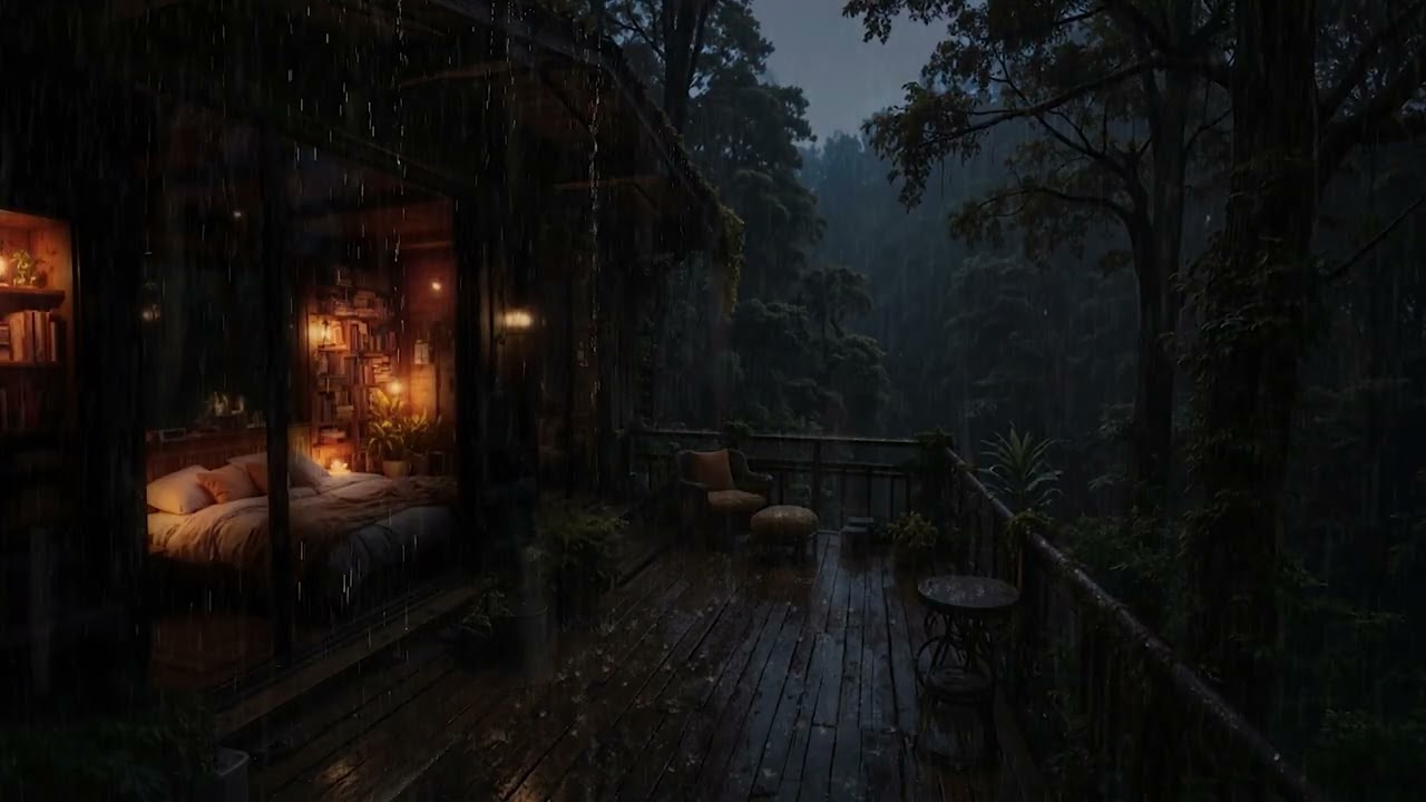 Gentle Forest Rain Around a Warm Cabin at Night 🌧️🔥 | Relax & Sleep Deeply