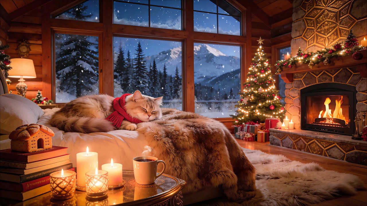 Peaceful Winter Night with a Purring Cat 🐈 | 10 Hours (No Music)