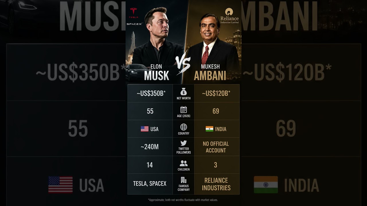 🚀 Elon Musk vs Mukesh Ambani 🚀 #ElonMusk #MukeshAmbani #Tesla #SpaceX #Reliance #Billionaires #ril
