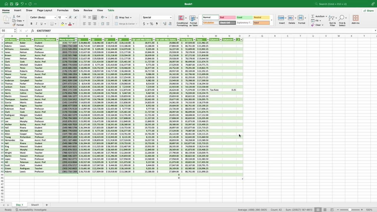 Excel Day 1 Screencast