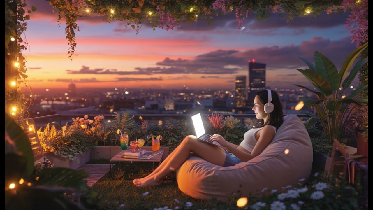 “She Escaped the Noise 🌙 Lofi Beats from a Secret Rooftop Garden”
