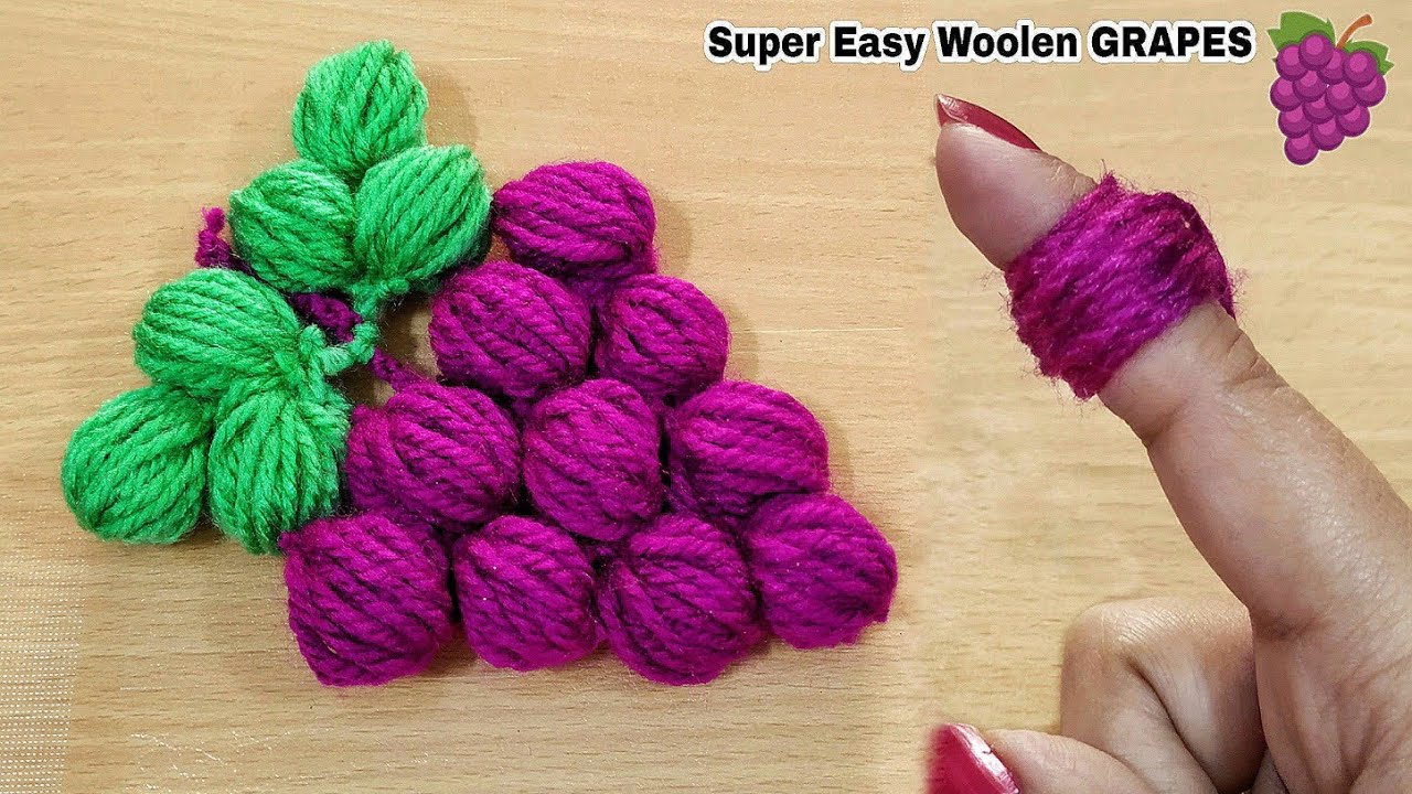 Super Easy Woolen Grapes🍇 with Finger | Wool craft | No Crochet Used
