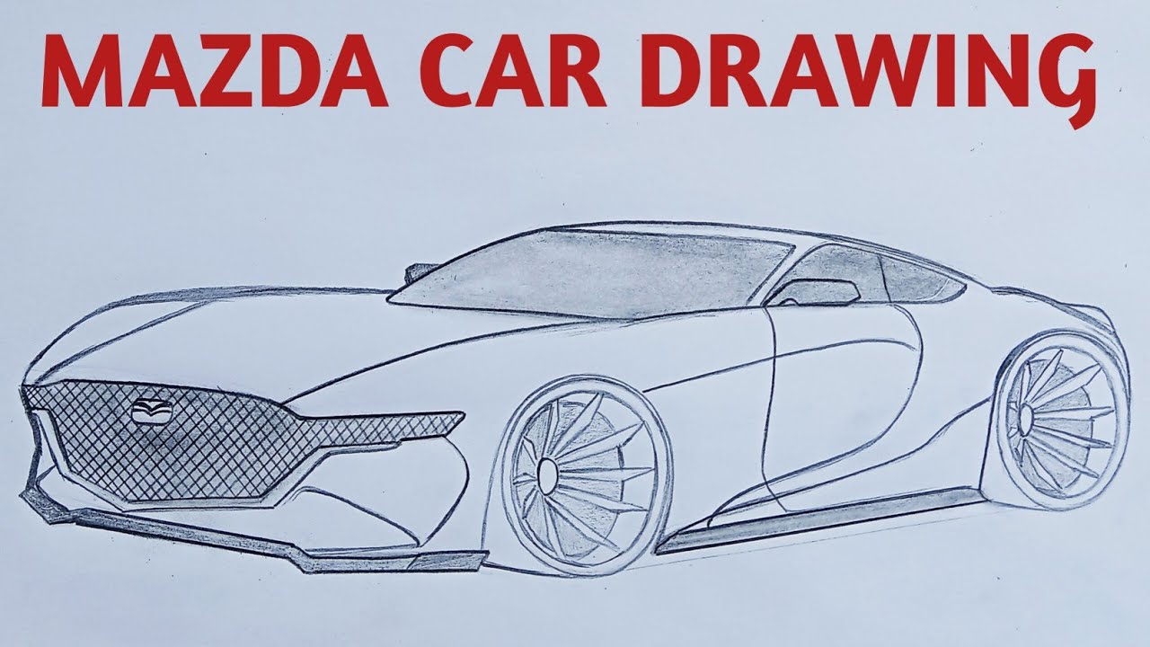 Рисунок автомобиля Mazda | Реалистичный эскиз автомобиля Mazda шаг за шагом | Простой урок по рис...