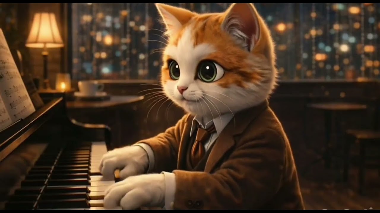 Gentle Piano Night with a Cat | Cozy Cafe Mood