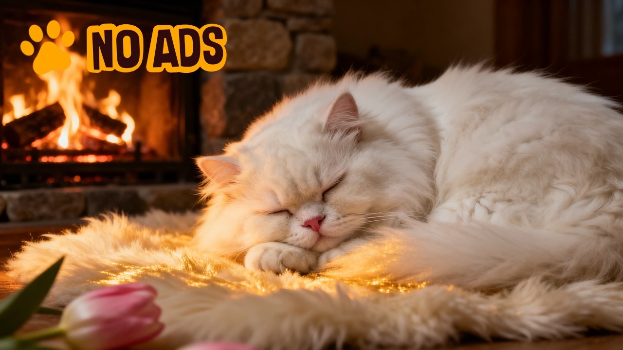 😸 Cozy Cat Purring by the Fireplace 🔥 Gentle Deep Sleep ASMR (No Ads, No Music)