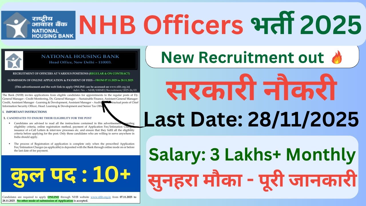 NHB Officers Recruitment 2025 - Apply Online for 10 Assistant Manager, Head and Other Posts