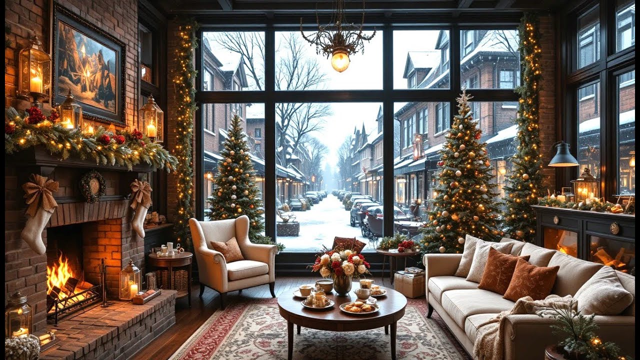 Soft Winter Coffee Shop ☕ Smooth Jazz & Crackling Fireplace (for Reading / Relax)