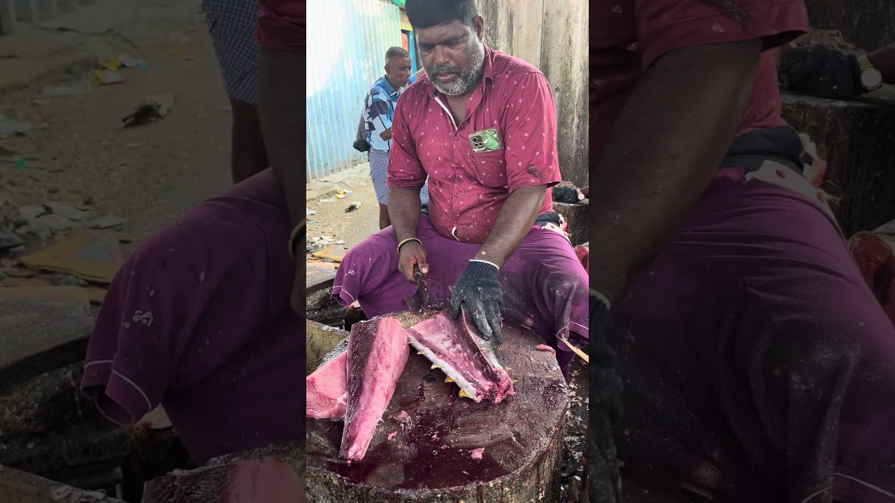 KASIMEDU 🔥MINNAL RAJA | BIG TUNA FISH 🐟 MASS CUTTING SKILLS | N M FISH CUTTING 🔪