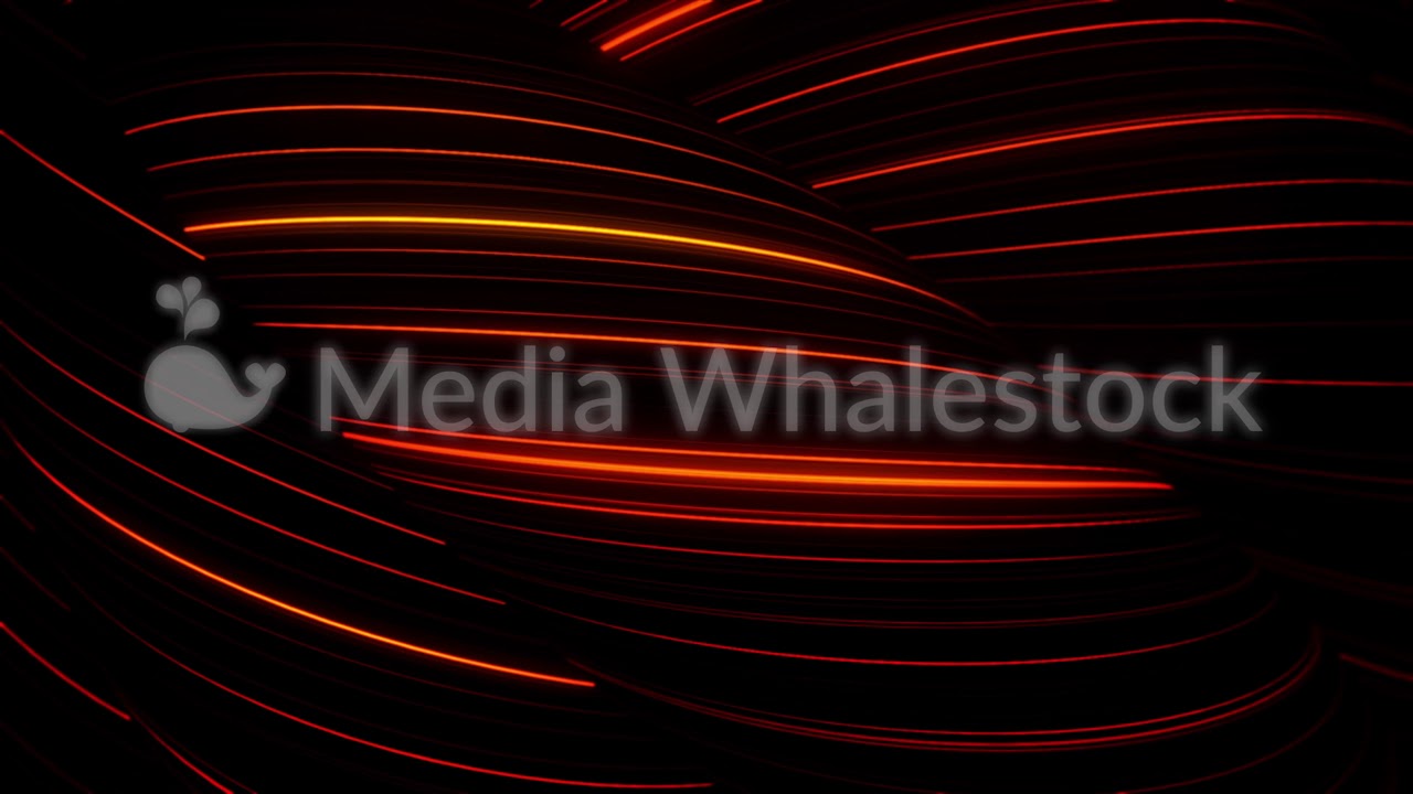 Abstract red neon striped tubes moving slowly on black background. Animation. 3D figures covered by