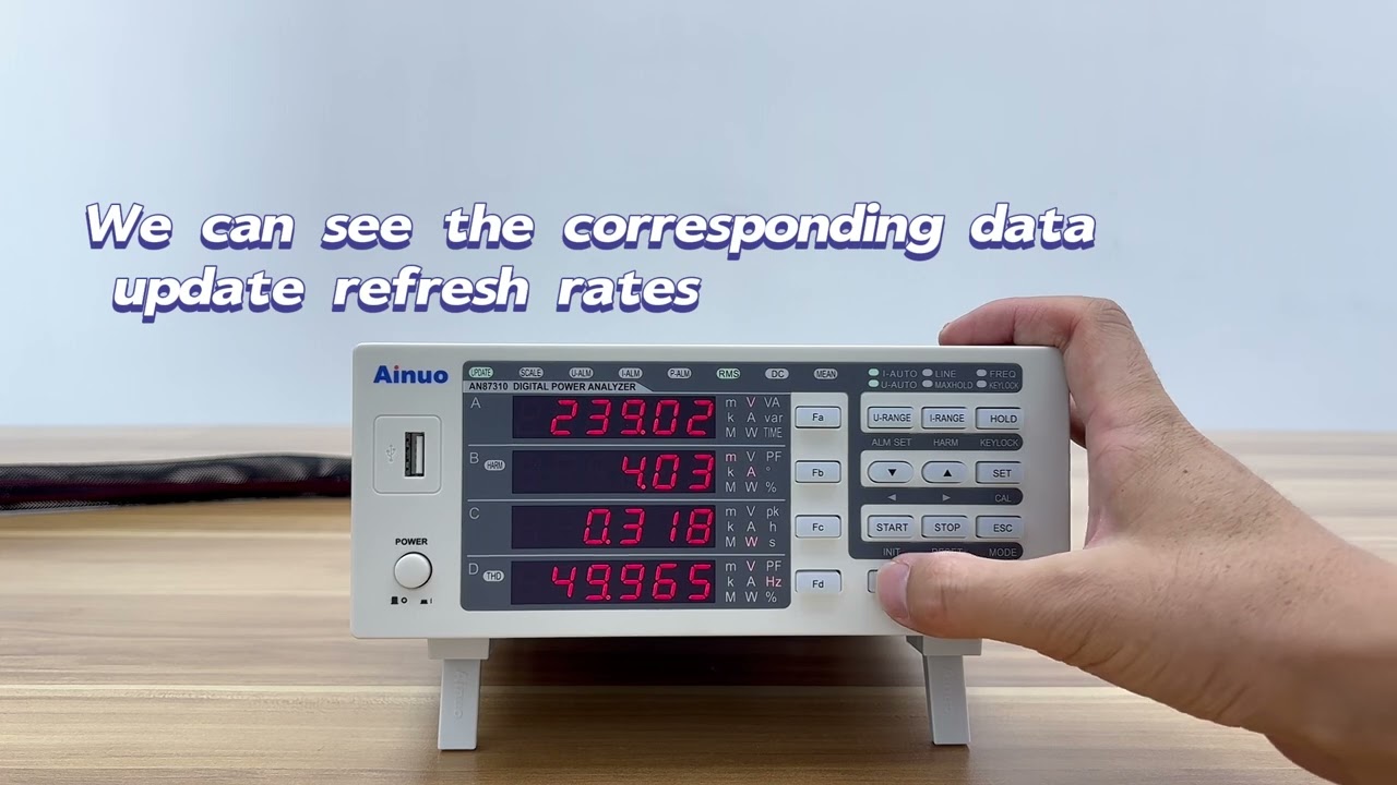 Do you know how to set the data update period and harmonics for the AN87310 power analyzer?