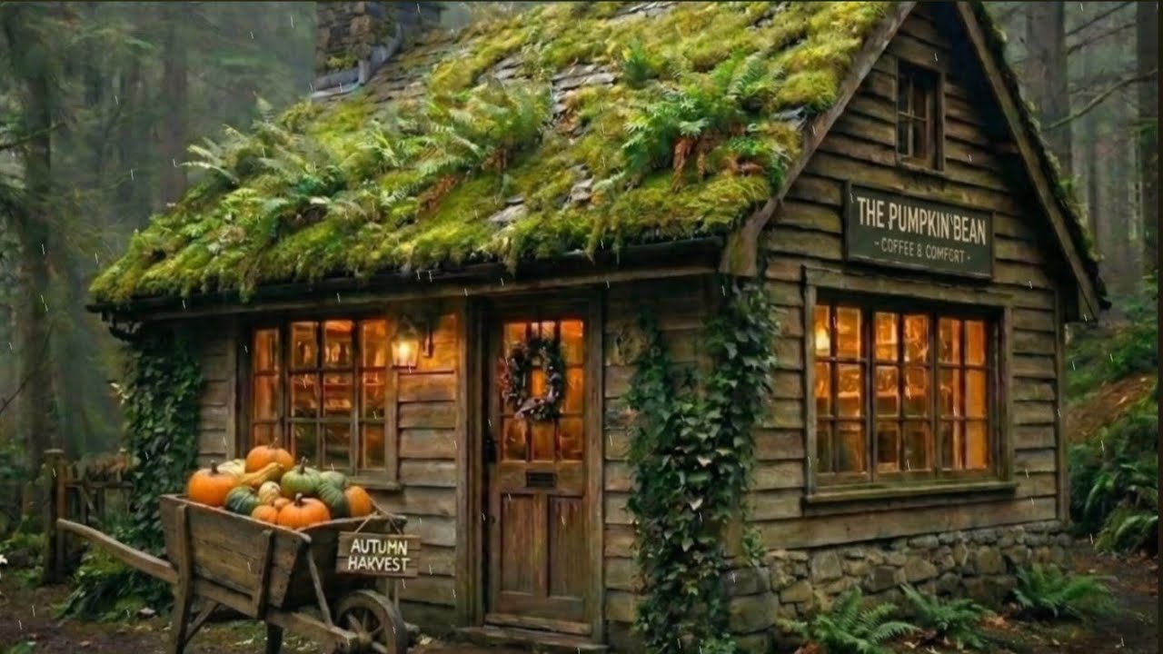 Cozy Autumn Rain: Coffee, Pumpkin Pie, and Forest Cabin Vibes Ambient music🎃