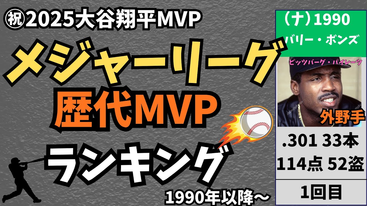 ㊗2025大谷翔平満票MVP！歴代MLBMVPランキング！#mlb   #mvp  #メジャーリーグ   #野球  #松井秀喜  #バリーボンズ #大谷翔平 #イチロー
