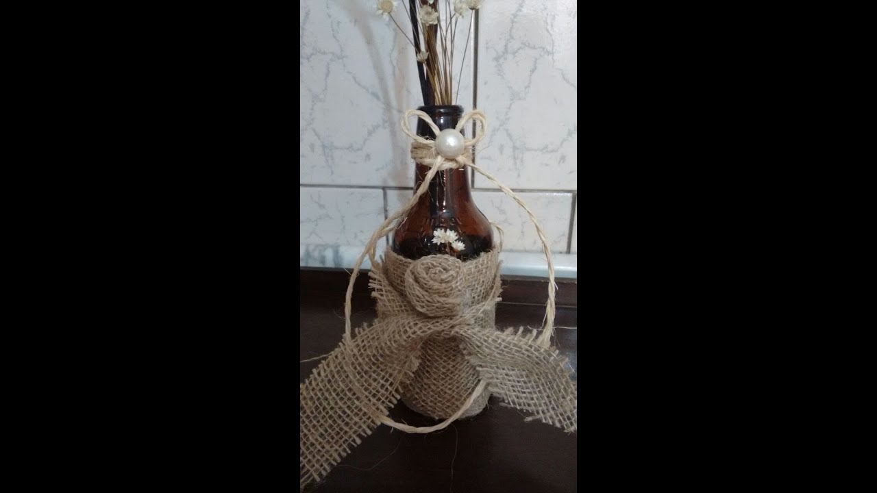 Garrafa decorada com juta - Parte 1 - lindo Enfeite para casamento ou festas...passo à passo!!!^^
