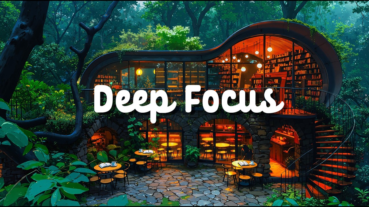 Cozy Forest Library Café 🌿 Café Library Lofi ☕ Calm Study Music in a Cozy Glasshouse Café
