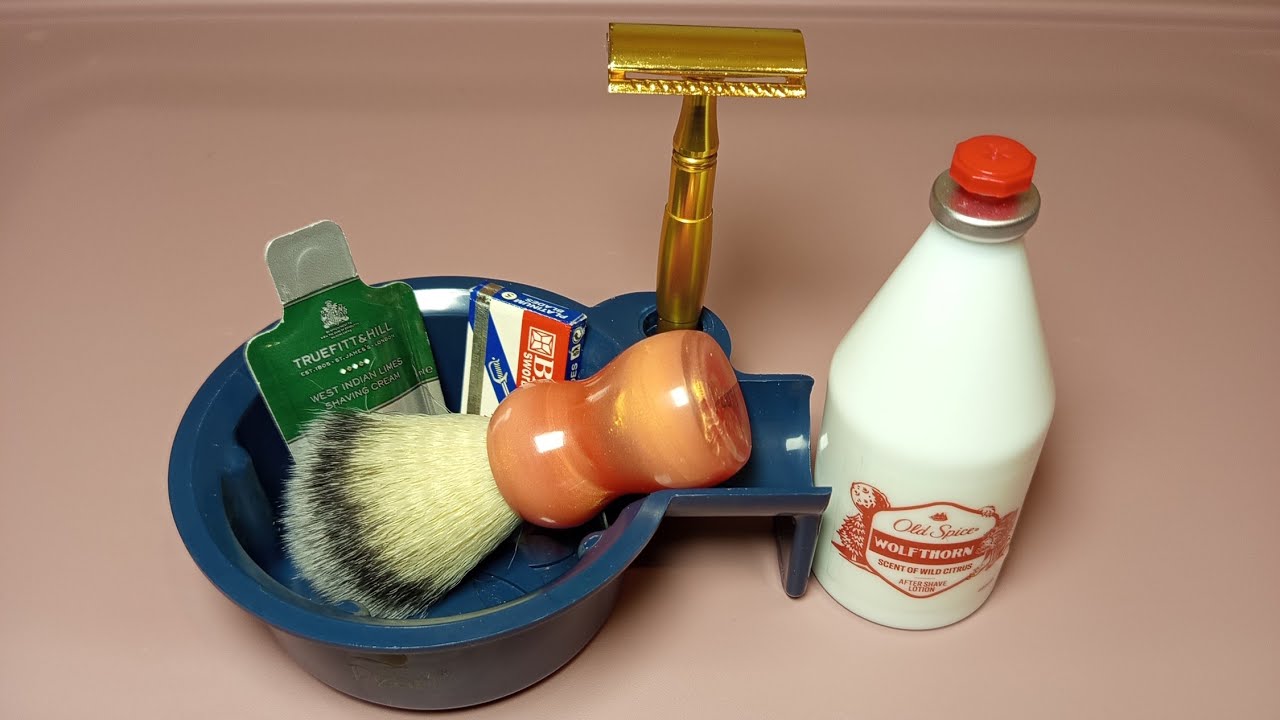 💈Trueffit & Hill West Indian Limes Shaving Cream💈 Chinese Gold Closed Comb Safety Razor💈