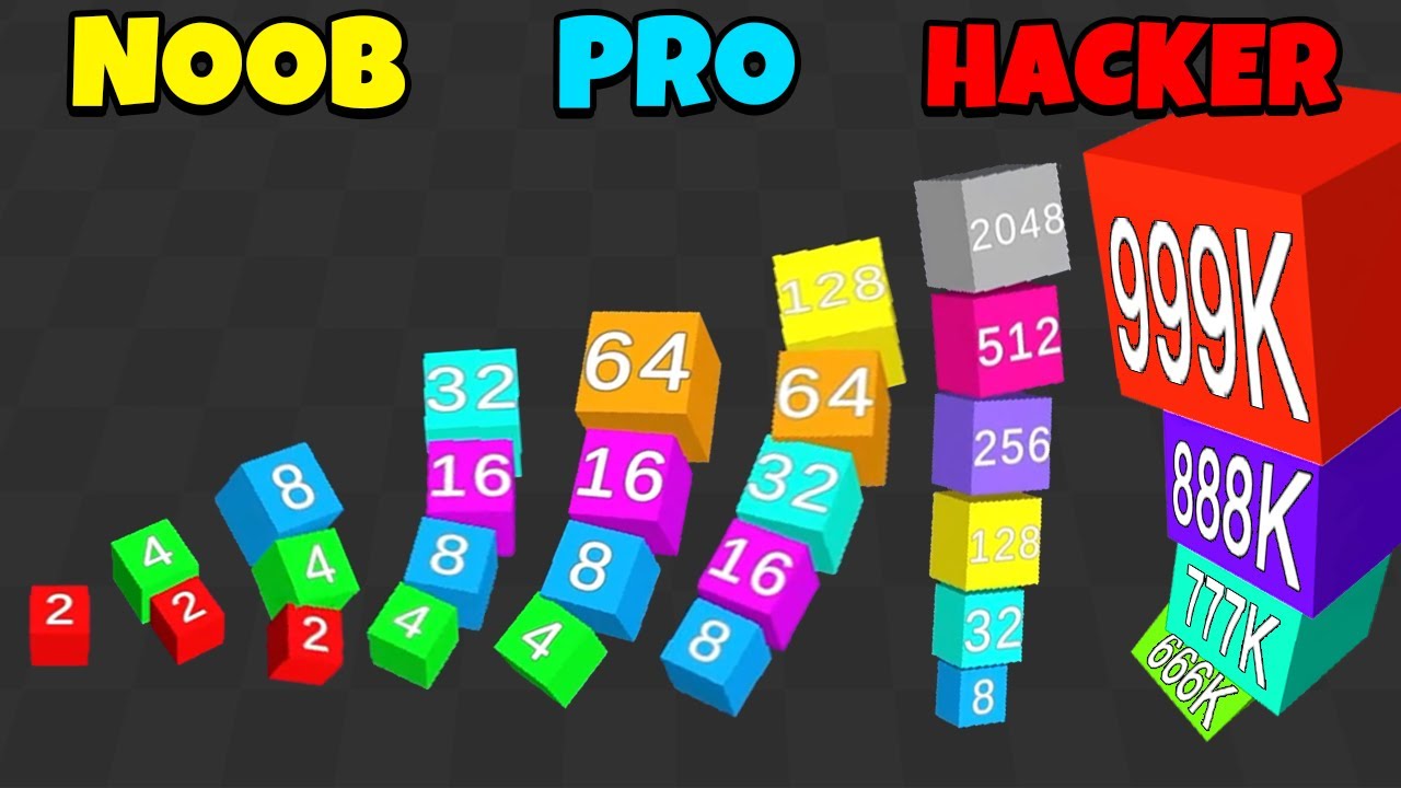 NOOB vs PRO vs HACKER - Cube Arena 2048 (Merge Numbers)